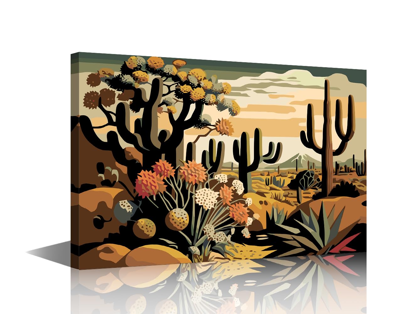 Canvas Wall Art Cactus Desert Rocks Pictures Wall Art for Living Room Bedroom Office Prints on Canvas Painting Artwork Contemporary Home Decor Frame Ready to Hang (24x16in)