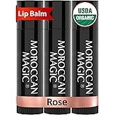Moroccan Magic Rose Organic Lip Balm Argan Oil Moisturizing Lip Balm 3 Pack | Ultra-Hydrating Lip Balms &amp; Moisturizers, Non-Toxic Chapstick for Women Men &amp; Kids, Natural Lip Moisturizer for Very Dry Lips