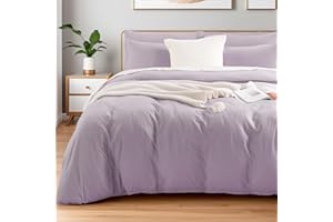 NEXHOME PRO Duvet Cover Set Kids Twin Size Linen Feel Organic Natural 100% Washed Cotton Duvet Cover Purple Lavender Lilac 2 Pieces Bedding Set with Zipper Closure, Breathable (No Comforter)