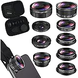 iPhone Lens Kit, Phone Camera Lens 9 in 1 Zoom Telephoto Lens+198° Fisheye +0.35X Super Wide-Angle + 20X Macro Lens + 0.63X W