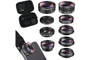 KEYWING Phone Lens Kit 9 in 1 Phone Camera Lens, Zoom Lens+198° Fisheye +0.35X Super Wide-Angle + 20X Macro Lens + 0.63X Wide Lens + CPL +Kaleidoscope Lens +Starburst for iPhone Samsung Android