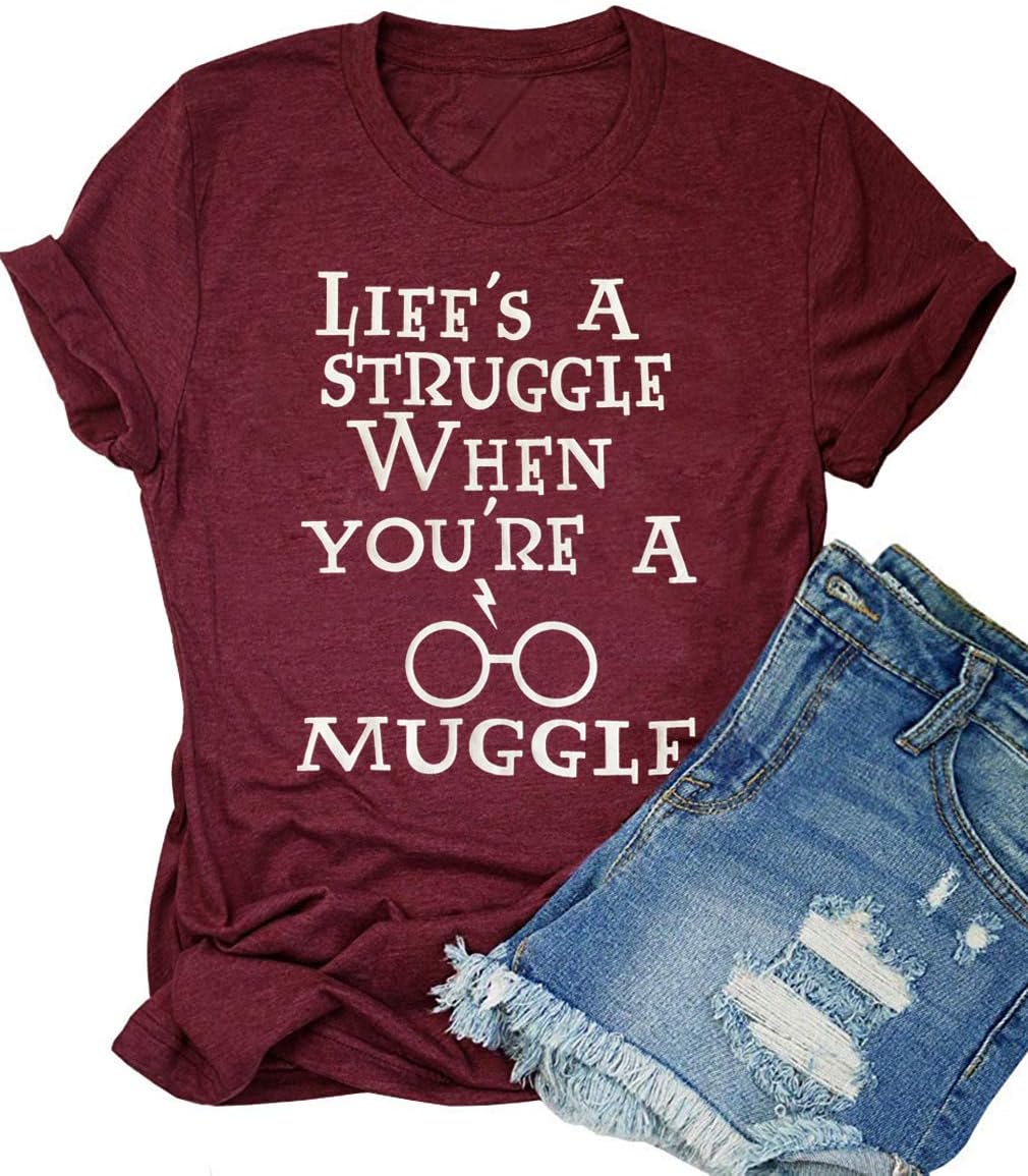 Women Short Sleeve Casual T-Shirt Funny Life Letter Print Tee Tops Novelty Vintage Graphic T Shirts Blouse