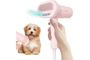 L&W BROS. 2-in-1 Dog Dryer and Brush- Pet Grooming Dryer with Overheating Protection, 3 Blowing Modes, Slimmer Handle, and Low Noise Dog Hair Dryer for Small and Medium Dogs and Cats (Pink)