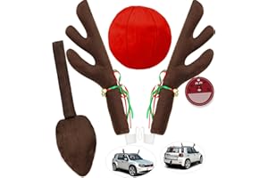 Car Reindeer Antlers with Red Nose & Tail - Christmas Reindeer for Car Ornaments - Premium Xmas Rudolph Antlers Kit for Car SUV Van Truck by Narremcoy