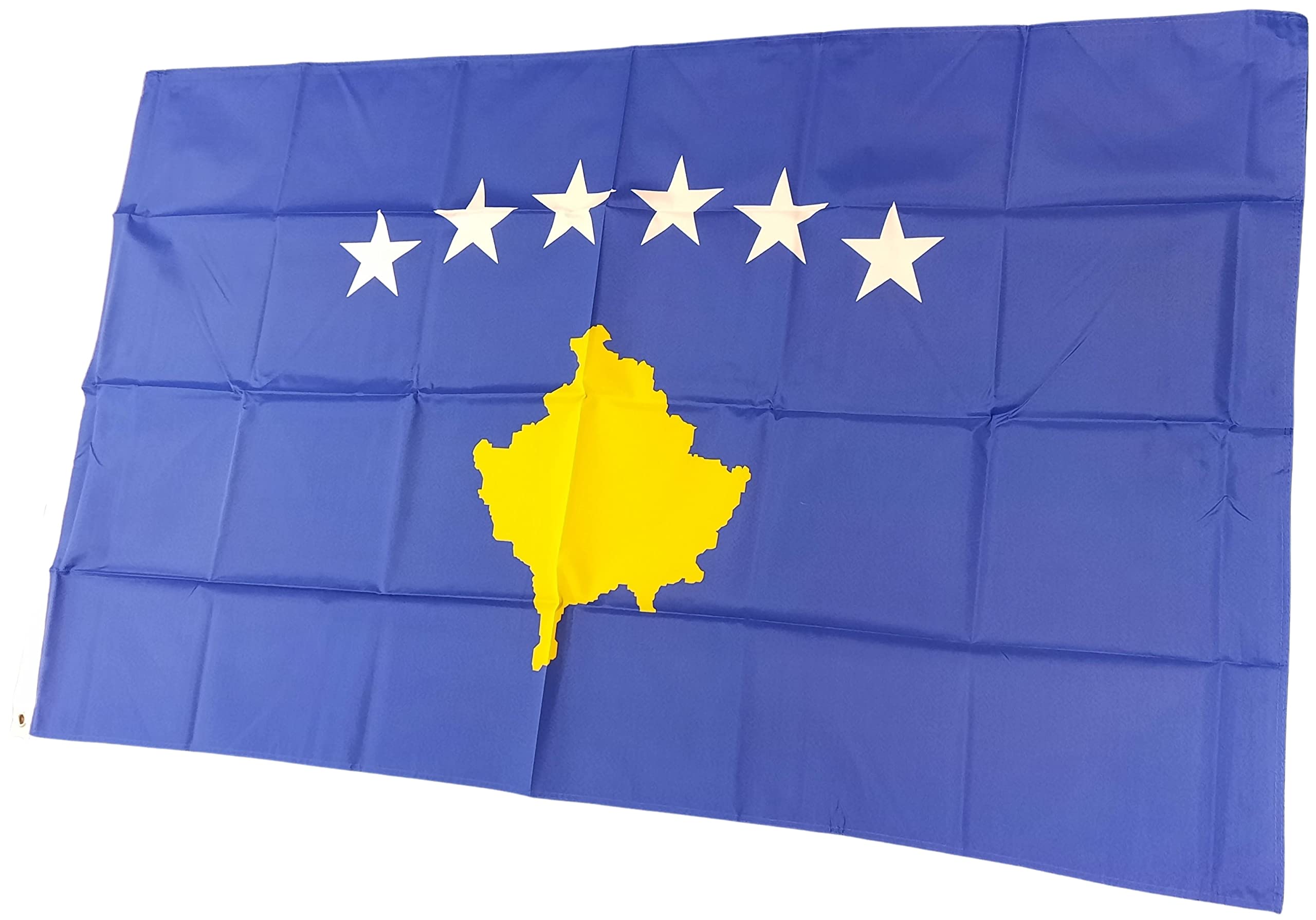 NWFlags Kosovo Flag 5ft x 3ft 75d Premium Polyester Suitable For Flagpoles | Strong Polyester 5x3 foot material large Kosovan flag with 2 metal Eyelets