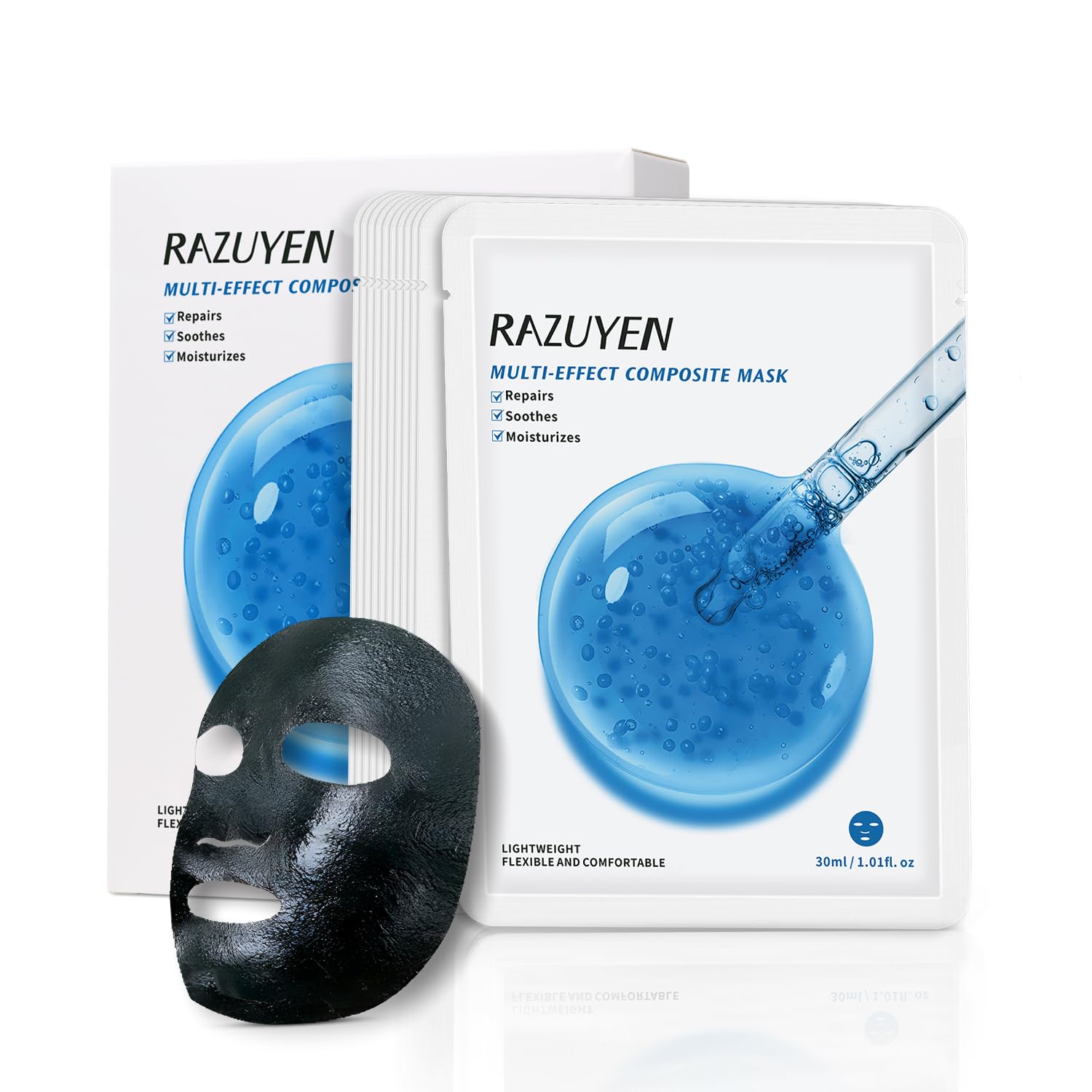 RAZUYEN Rejuvenating Sheet Mask (10 Sheets), Panthenol Vitamin B5 Facial Mask for Sensitive Skin, Hydrating, Soothing, Calming and Balancing, Women and Men Face Sheet Mask — image 1