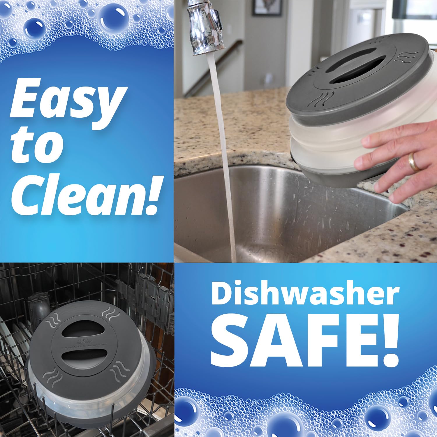 High Power Magnetic Microwave Splatter Cover with strongest magnetic grip, Collapsible 12-Inch BPA-Free Food Lid, Vented Plate Guard, Dishwasher Safe, Space-Saving Magnetic Storage - Gray