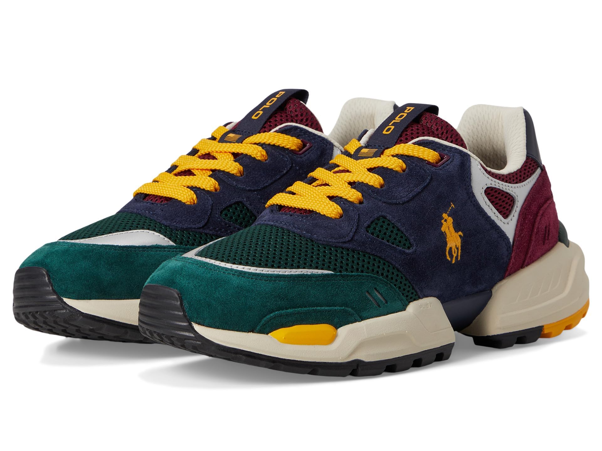 POLO RALPH LAUREN, Men’s, Suede Mesh-Polo Jgr Pp-Sneakers-Low Top Lace, Collegiate Color/Blockblock, 7.5, Medium