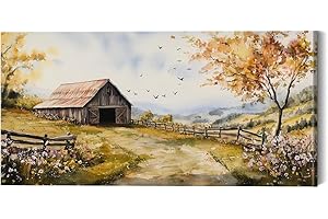 Farmhouse Wall Art Rustic Barn Landscape Canvas Prints Vintage Country Flower Path Painting Rural Countryside Artwork for Liv