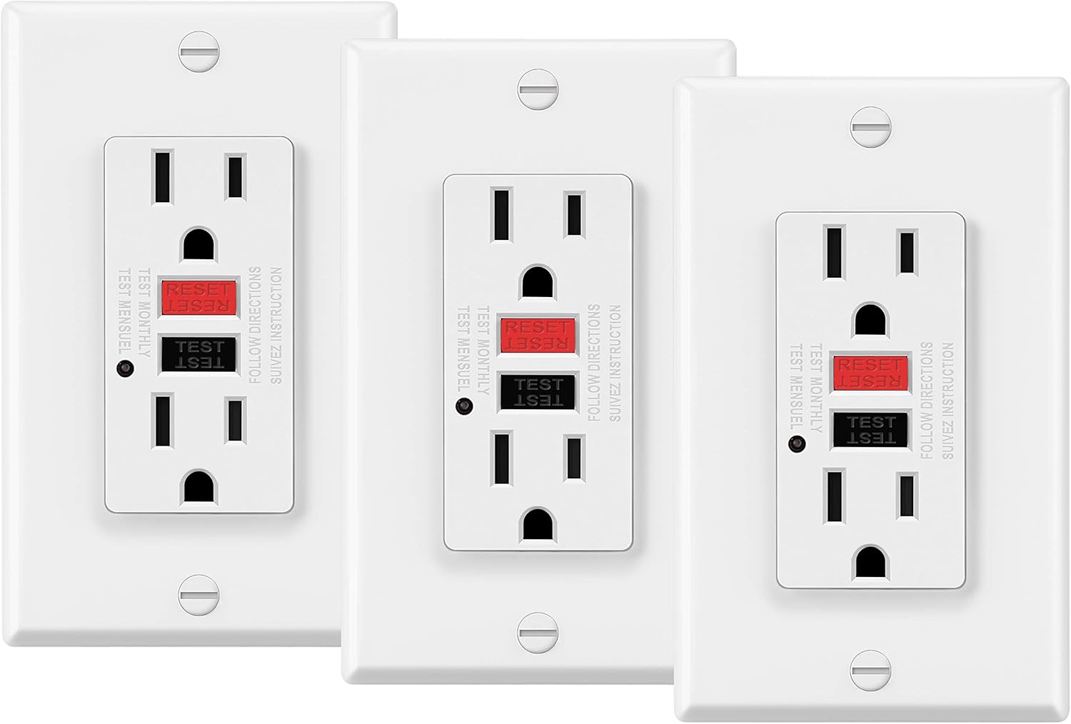 3 Pack ELECTECK 15A GFCI Outlets, NonTamper Resistant Receptacles