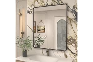 CHARMOR 30X36 Bronze Bathroom Wall Mirror, Modern Brushed Metal Framed Mirror for Vanity, Modern Rounded Rectangle Mirror, Anti-Rust, Tempered Shatterproof (Horizontal/Vertical)