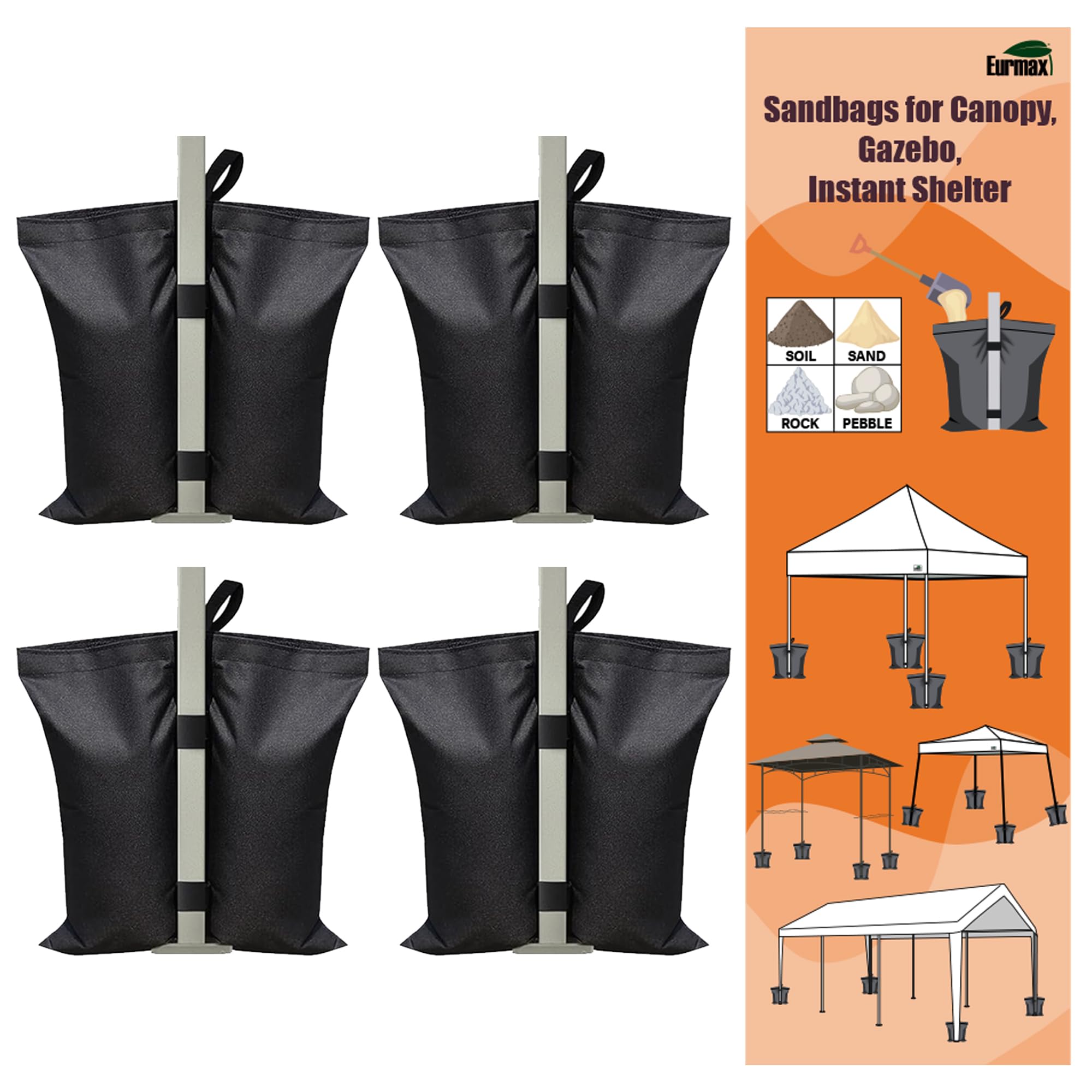 Photo 1 of Eurmax USA Sandbag Tent Weights Bags, for Patio Umbrella Base,Outdoor Canopy,4-Pack(Black)