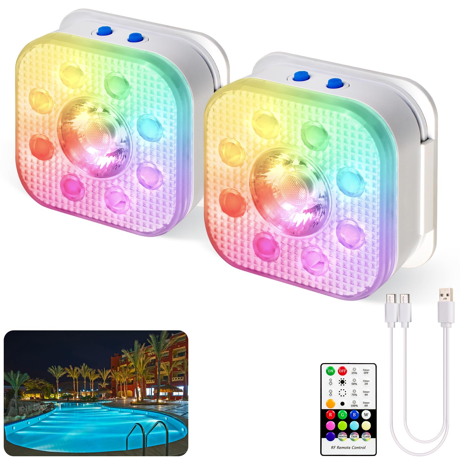 Rgb S 2-Pack - IP68 Waterproof Submersible LED Lights With Remote Control Pool Light