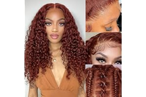 EAGERA Reddish Brown Wig Human Hair 13x4 Reddish Brown Curly Wig Human Hair for Women Auburn Deep Wave Wigs Copper Red Colored Human Hair Wig Pre Plucked with Baby Hair 150% Density 18inch