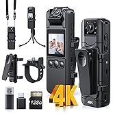 Z11 4K Body Camera with Audio and Video Recording, 128GB Small Body Cam with 180° Rotating Lens, 6HR Battery & Night Vision, Wearable Camera for Pet, Home, Office, Security Police Law Enforcement