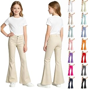 School Uniform Pants for Girls Flare Uniform Pants Elastic Waist Dress Pant | School Outfits For Teen Girls Kids Back To Scho