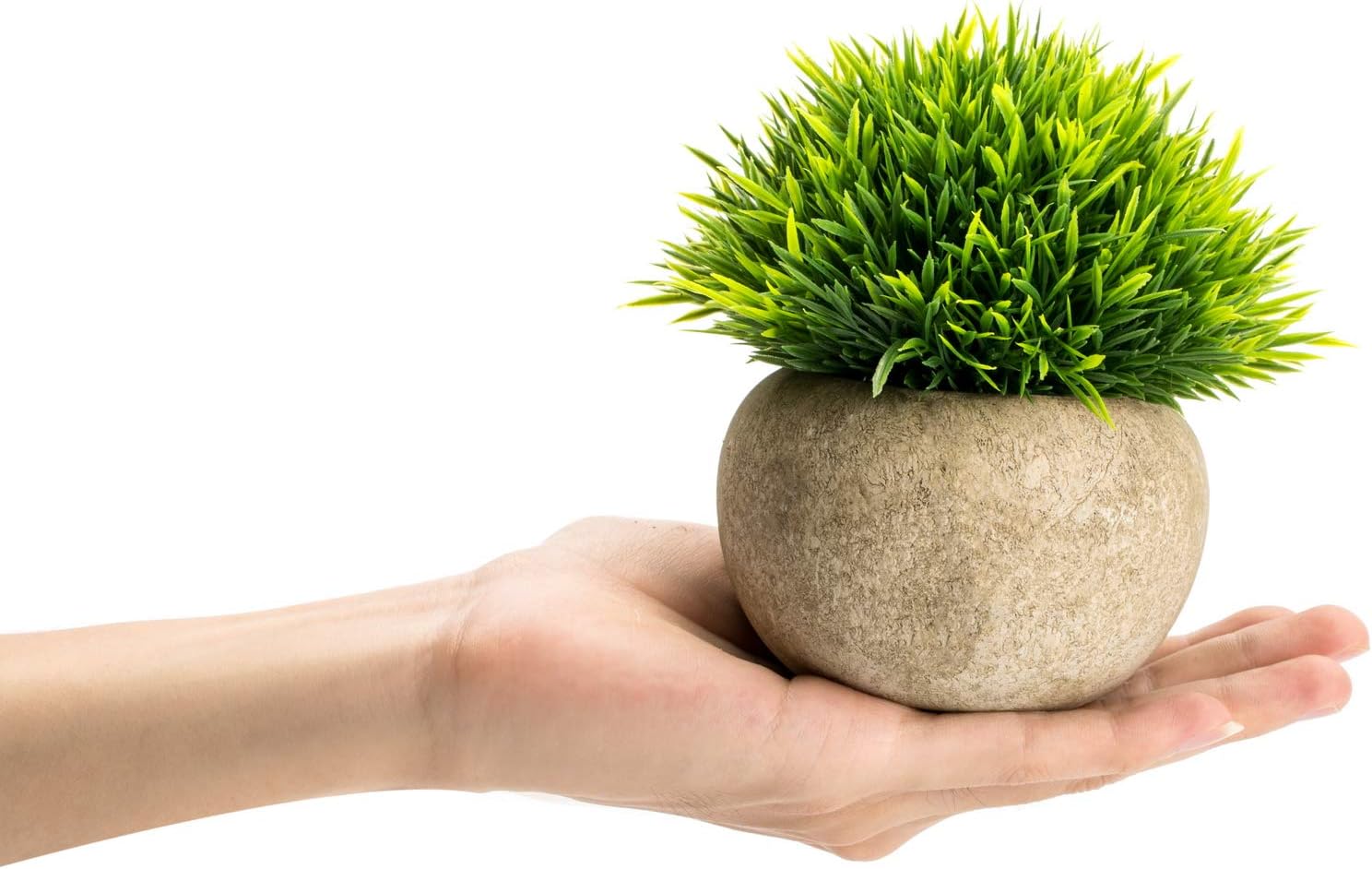 Velener Mini Plastic Fake Green Grass Plants with Pots for Home Decor Indoor -