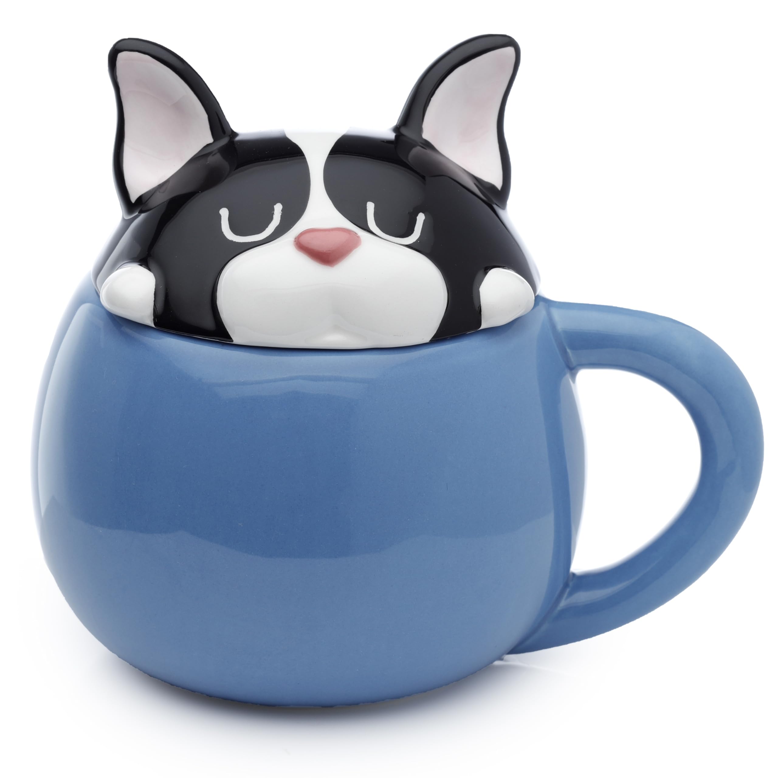 Puckator Dog Squad French Bulldog Peeping Lid Ceramic Lidded Animal Tea Coffee Mug - Funny Home Accessories - Cute Gifts for Girlfriend - Large Mugs for Men Women Hot Drinks - Cute Cups Presents