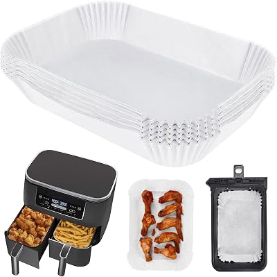 BYKITCHEN Air Fryer Liners 25x17cm for Ninja Dual AF300UK AF400UK 50pc