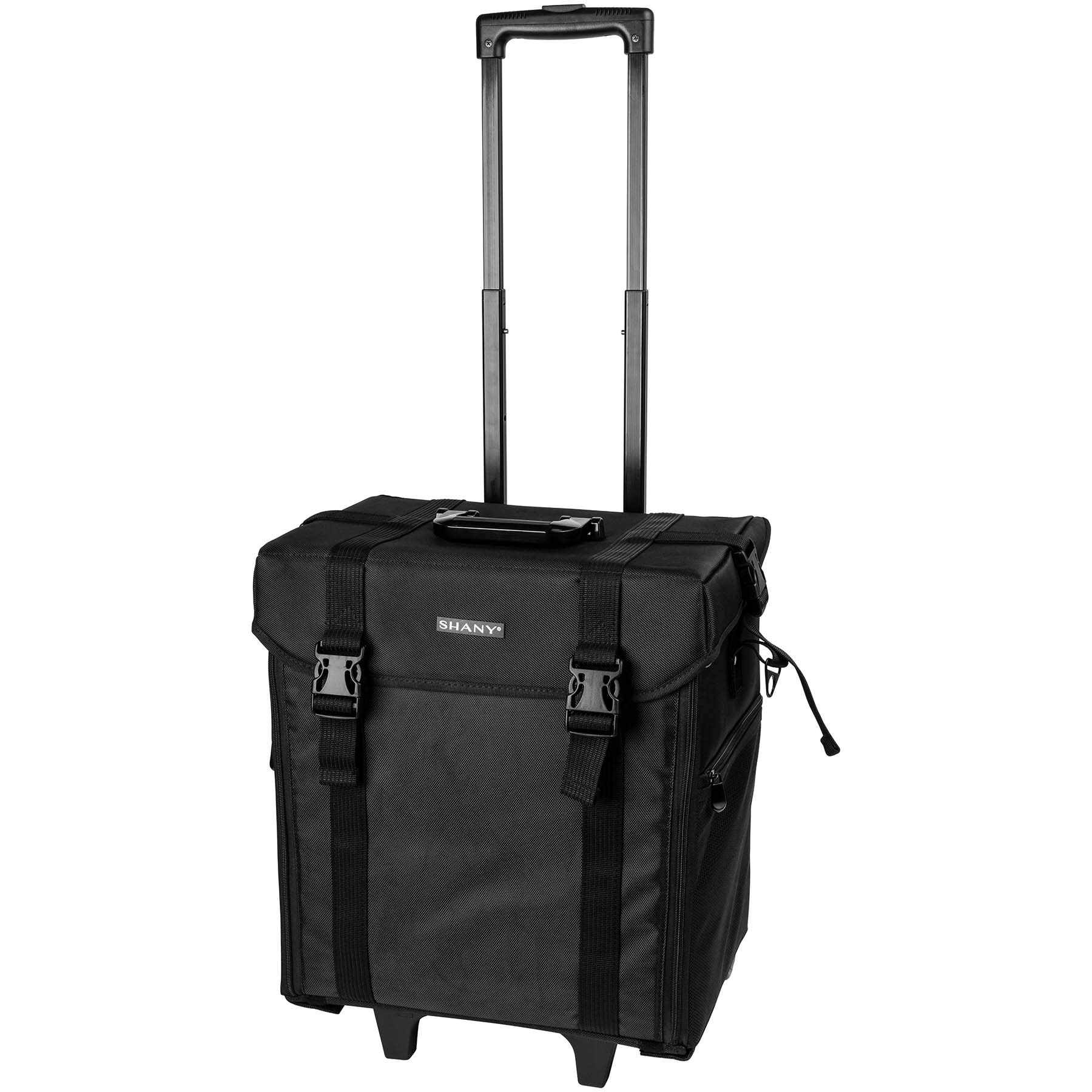 SHANY Makeup Artist Soft Rolling Trolley Cosmetics Case Make up Travel Bag With Beauty Organizer Drawer Bins, TSA Mesh Bag Organizers - Jet Black