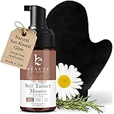 Self Tanner Tanning Mousse Kit - USA Made with Natural & Organic Ingredients, Self Tanner Mousse and Mitt, Tan Kit, Fake Tan Tanning Foam, Fair to Medium, Sunless Tanners Best Sellers