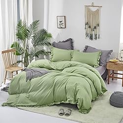 Luxlovery Sage Green Ruffle Comforter Set King Boho