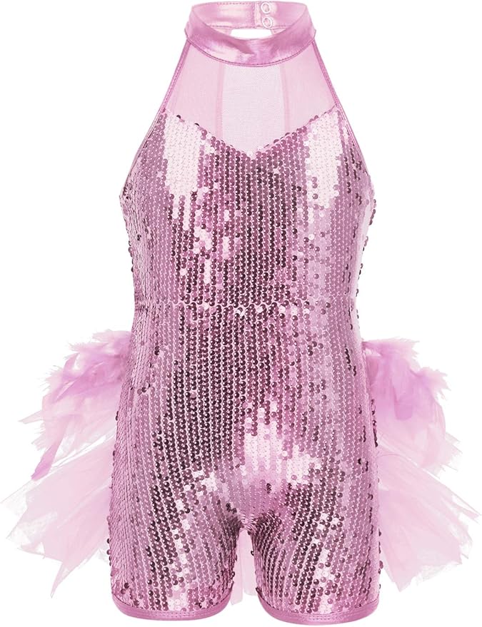 MSemis Junior Kids Girls Shiny Sequins Dance Outfits Ballet Gymnastics