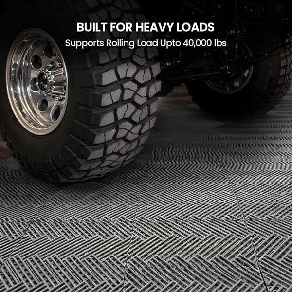 GARAGE FLOOR TILES INTERLOCKING GARAGE FLOORING TILES PACK OF 48 ANTISLIP OIL AND STAIN RESISTANT FOR GARAGES SHOP FLOORS BASEMENTS 40000 LBS LOAD CAPACITY (BLACK, 10 INCH X 10 INCH, NON DRAIN TILES)