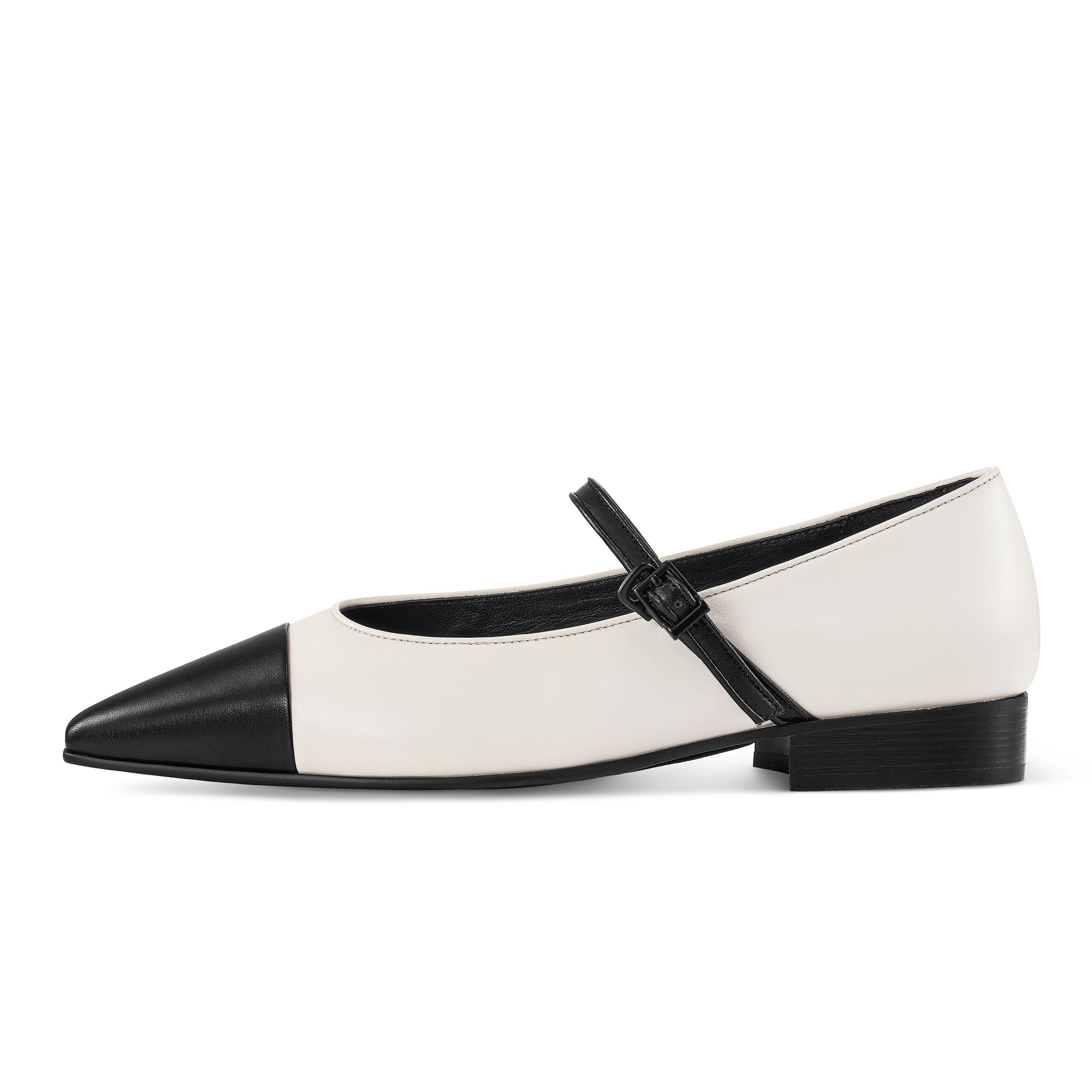 7or9 Mary Jane Zapatos planos para mujer Cómodos zapatos casuales de cuero con punta puntiaguda Mary Janes Air Foam Touch - Blanco y negro