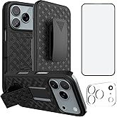Ailiber Designed for iPhone 17 Pro Case with Stand, iPhone 17 Pro Belt Clip Holster with Camera Lens&Screen Protector, Swivel 2-in-1 Holder, Slim Shockproof Pouch Full Body Cell Phone Cover-Black