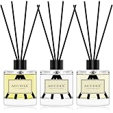 AOUDIX Reed Diffuser Set of 3, 50 ml Lily Jasmine/Eucalyptus Mint/Ocean | Long Lasting Aromatherapy Diffusers with 15 Black Fiber Sticks, Air Freshener for Home Bedroom Bathroom Office
