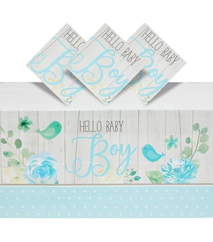 Guzbewu Ahoy Nautical Boy Shower Decor - 3-PC Waterproof Plastic Tablecloths, Sailor Theme
