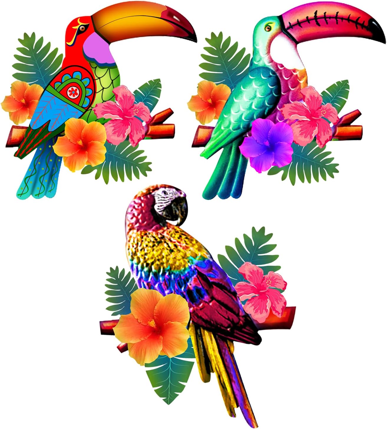 Plaques & Wall Art - Meduofon 3PCS Metal Birds Wall Art Decor, Beautiful Parrot Toucan Outdoor Wall Decor for Patio Wall Fence Deck Garden Home Kitchen Balcony Tropical Bird Macaw Wall Sculpture Hanging for Indoor Outdoor