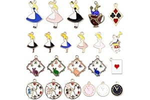 JIALEEY 19PCS Assorted Gold Plated Enamel Alice in Wonderland Wreath Charm Pendant DIY for Necklace Bracelet Jewelry Making and Crafting