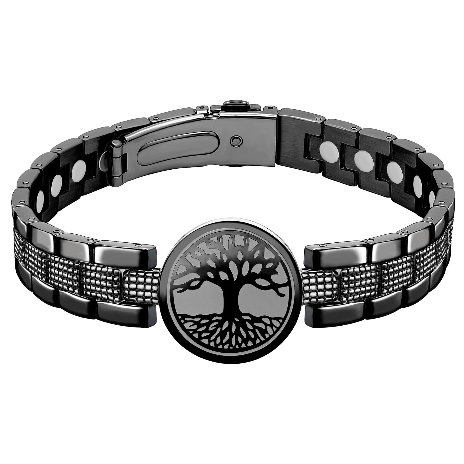 JEROOT Magnetic Bracelet Women's Titanium Steel Tree of Life World Tree Black Magnetic Bracelet Men with Ultra Strength of 6000 Gauss Magnets Adjustable