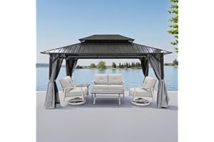 SeeHill 10' x 12' Hardtop Gazebo, Aluminum Frame Outdoor Patio Gazebo with Netting and Curtains, Outdoor Hardtop Gazebos, Patio Pergolas with Double Metal Roofs for Backyard, Patio, Deck, Slate Gray