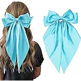 Hair Bows for Women Girls,Light Blue Silky Satin Hair Barrettes with Long Ribbon Tail Big French Cute Hair Bows Clip Hair Accessories for Party Women Girl