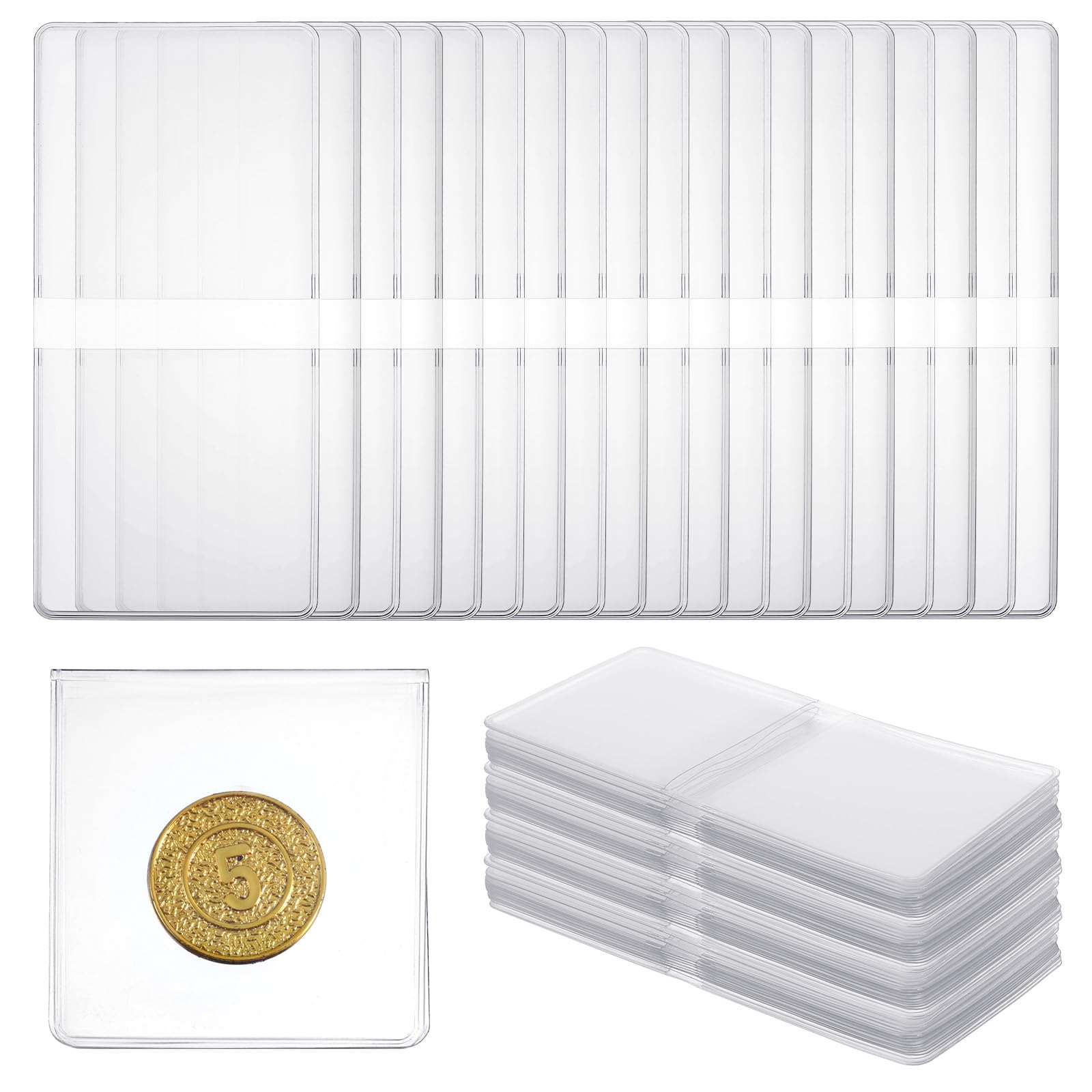Photo 1 of 200-Pack (400 Pockets) 2.17 x 2.17 Inch Plastic Double-Pocket Coin Flips – Clear, Durable Coin Holders for Secure Storage & Display