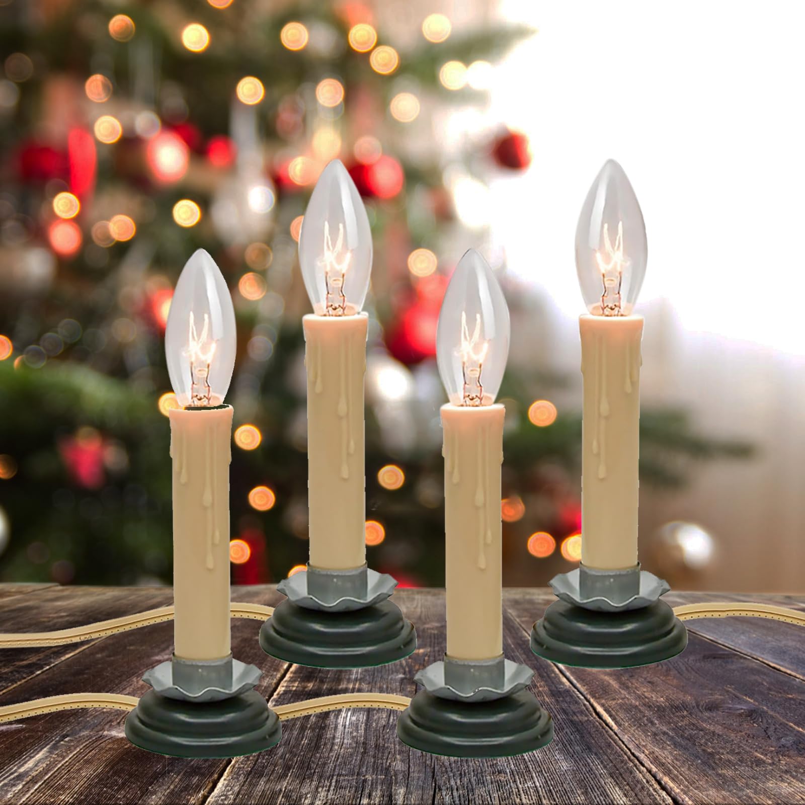 SHIQI-4 Pack Electric Window Candles Lights with Pewter Plated Base, On SHIQI-4 Pack Electric Window Candles Lights with Pewter Plated Base, On