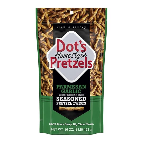 DOT’S HOMESTYLE PRETZELS PARMESAN GARLIC SEASONED PRETZEL TWIST SNACK, 16OZ GROCERY SIZED BAG