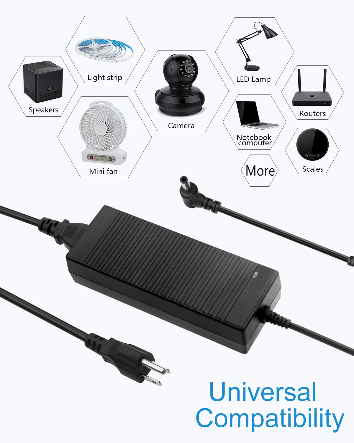 ALITOVE 24V 5A Power Supply Adapter Converter 100-240V AC to DC 24 Volt 120W 5Amp 4.5A 4A 3.5A Transformer with 5.5x2.5mm Plug for LED Strip Light DC Pump CCTV Camera LCD Monitor Massage Chair, 2 Pack