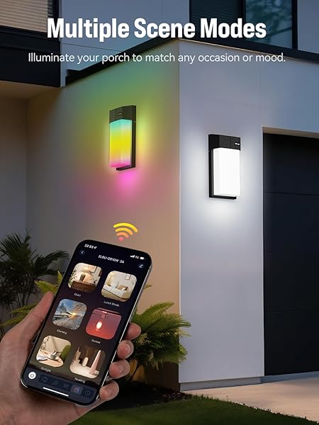 OIYN SMART OUTDOOR WALL LIGHT, RGBWW LED PORCH LIGHT WITH 30 SCENE MODES, 1500LM, IP65 WATERPROOF, DIY COLOR-CHANGING WALL LAMP FOR GARDEN, PATIO, CHRISTMAS AND HOLIDAY DECORATIONS – 1 PACK