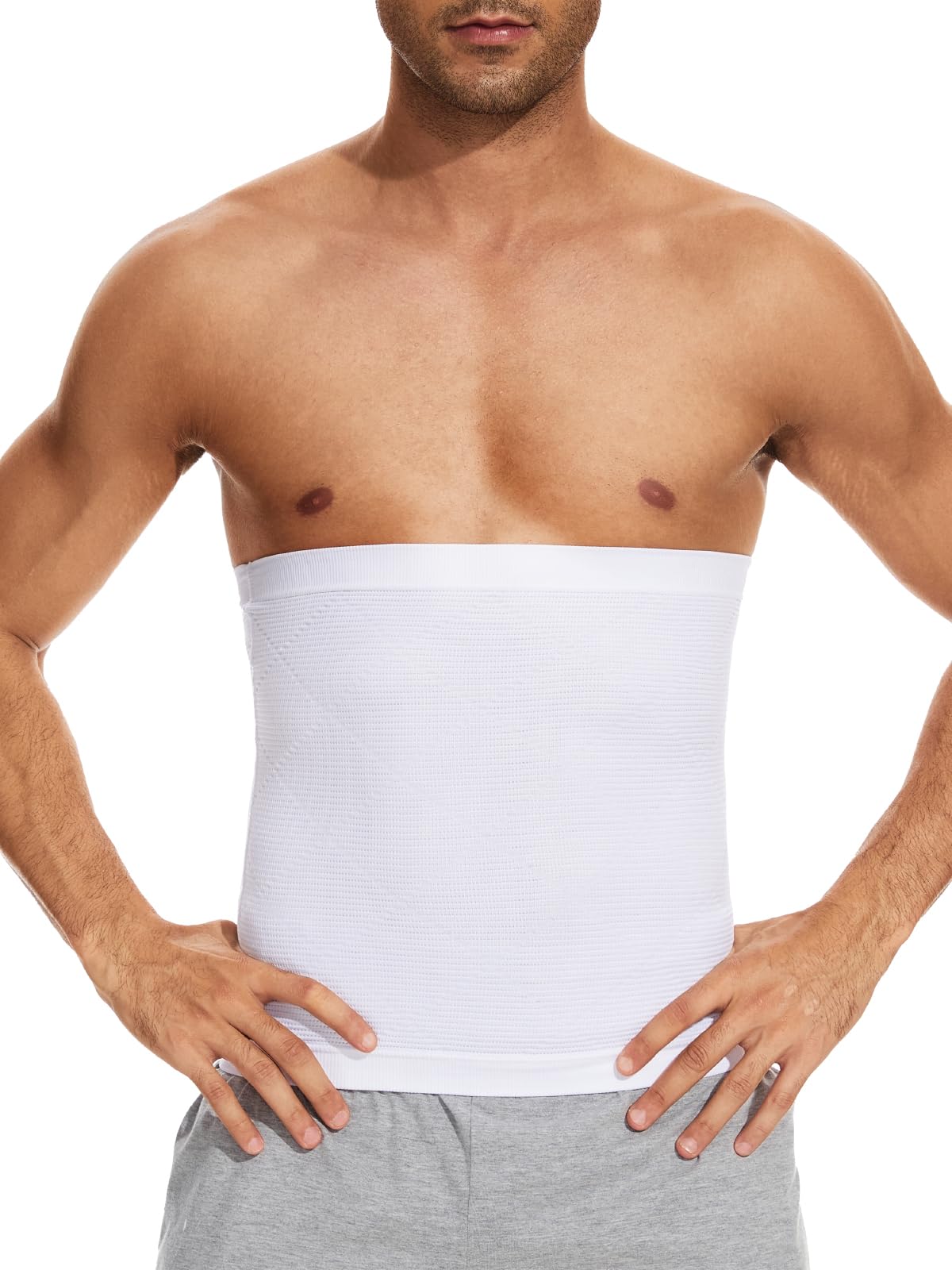 SLIMBELLE Men Belly Trainer Waist Slimming Belt Shaper Weight Control Belly Corset Abdomen Trimmer Band for Male Tummy Control Belt for Fitness White-02 M