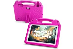 PAITANRY Kids Tablet - 10.1 Inch Android 13 Kids Tablet, 8(4+4)GB RAM 64GB ROM, IPS HD 1280x800 Toddler Tablet，WiFi 6, 2.0MP + 5.0 MP, GMS, Parental Control Mode, Kids Content & Eye Protection (Pink&EVA Case)