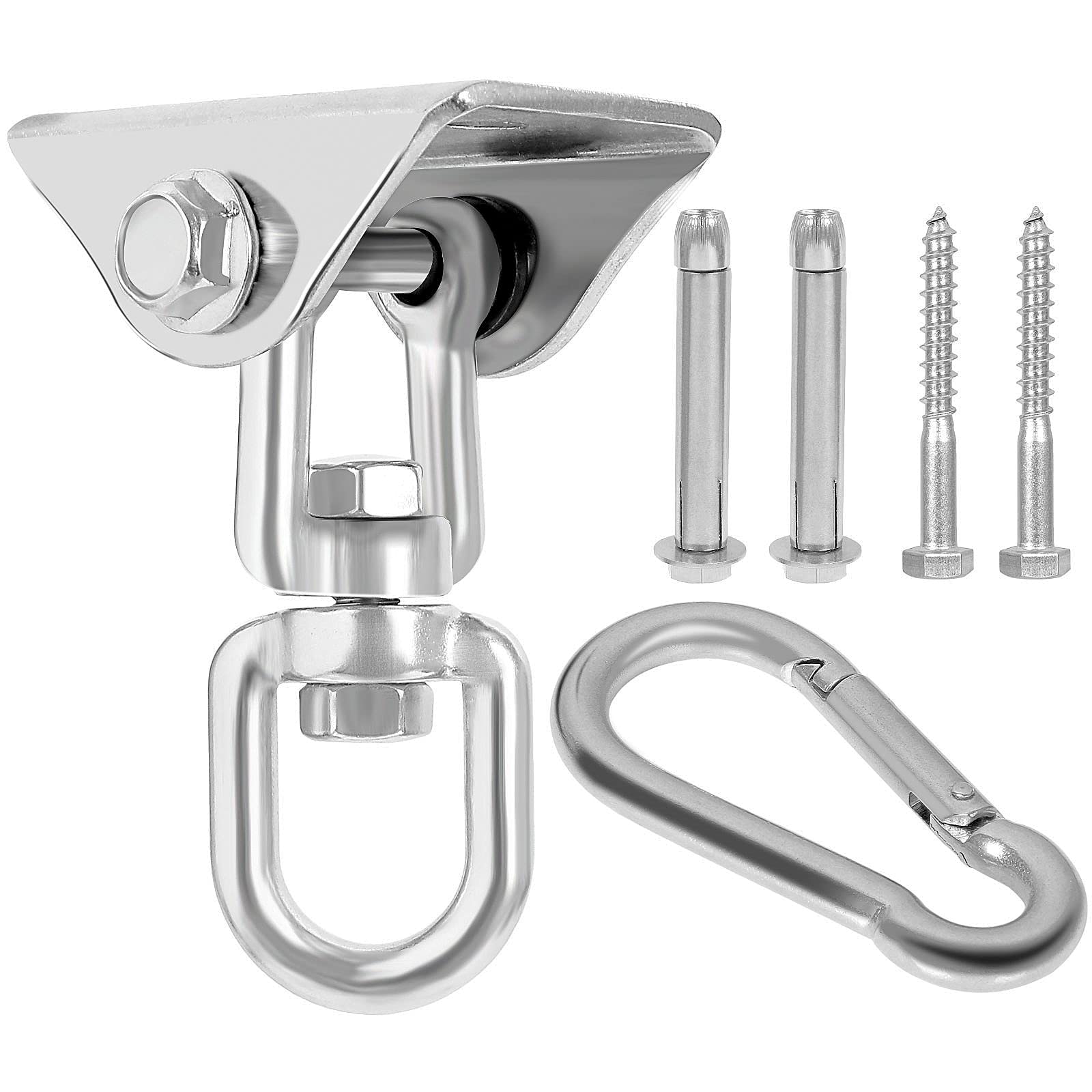AHUNTTER 1000LB Heavy Duty Swivel Hook for Hanging Swing Chair Punch Bag 360° Stainless Steel Suspension Hooks Hangers with Bolt Hammock Hooks for Playground Wooden Ceiling Concrete Yoga Sandbag Sets