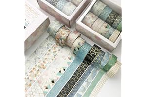 Sopcone 10 Rolls With 3 Sizes Washi Masking Tapes Set, Geometric Pattern Gold Foil Japanese Decorative Writable Washi Tape Se