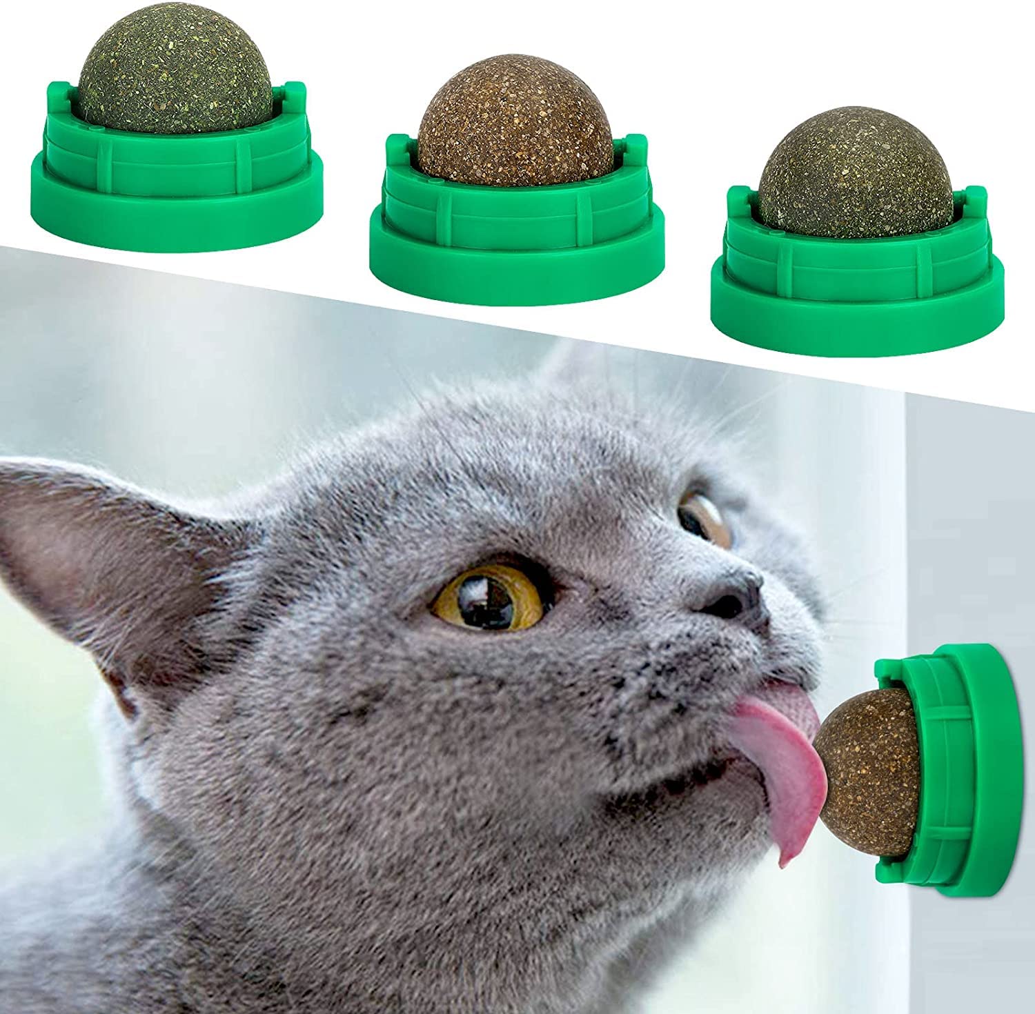 Photo 1 of (missing adhesive) SINROBO 3 Pack Catnip Balls, Catnip Ball for Cats Wall, Edible Kitty Toys for Cats Lick