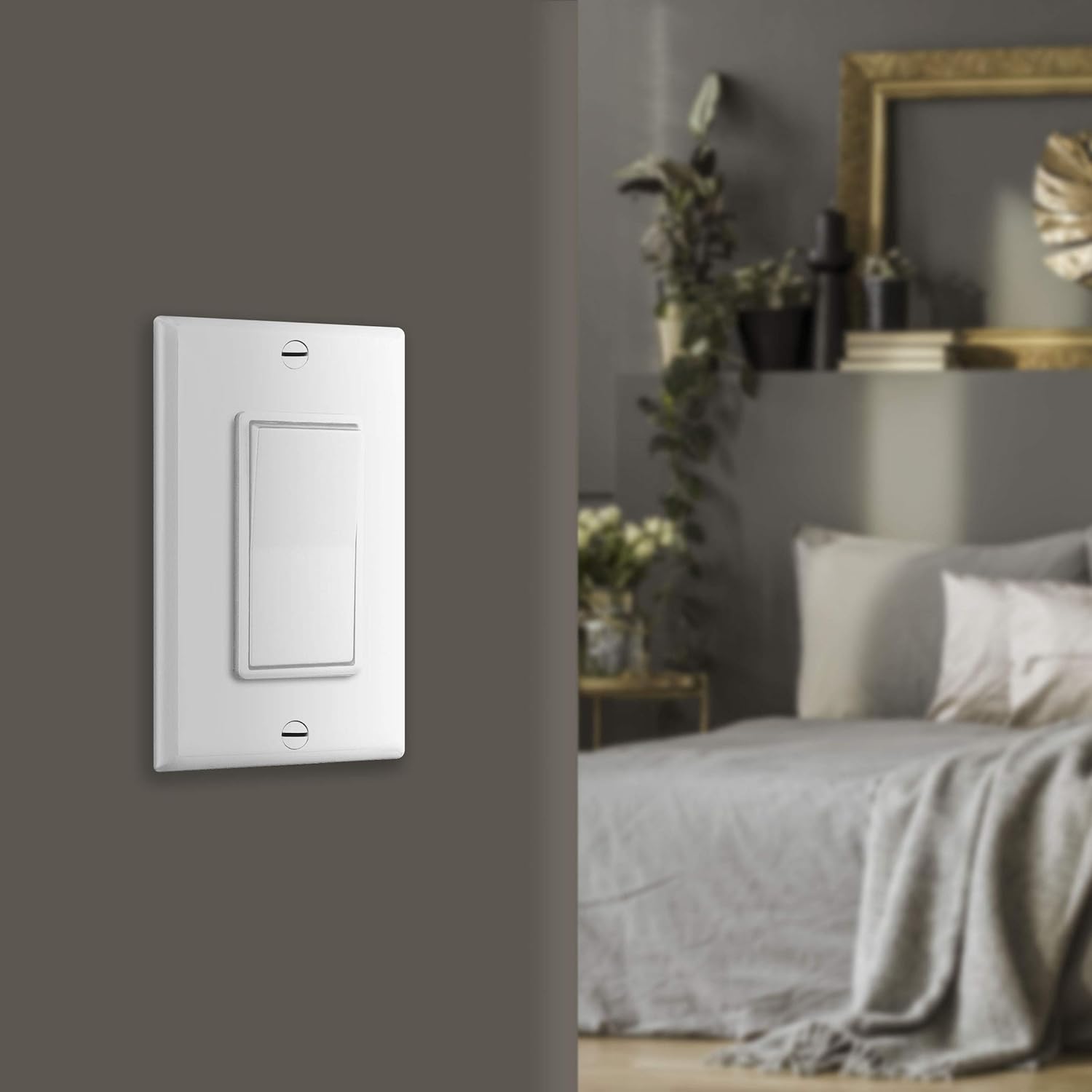 ENERLITES Decorator On/Off Paddle Switch with Wall Plates, Single Pole, 3 Wire, Grounding Screw, Residential Grade, 15A 120V/277V, UL Listed, 91150-WWP-10PCS, White (10 Pack) - - 