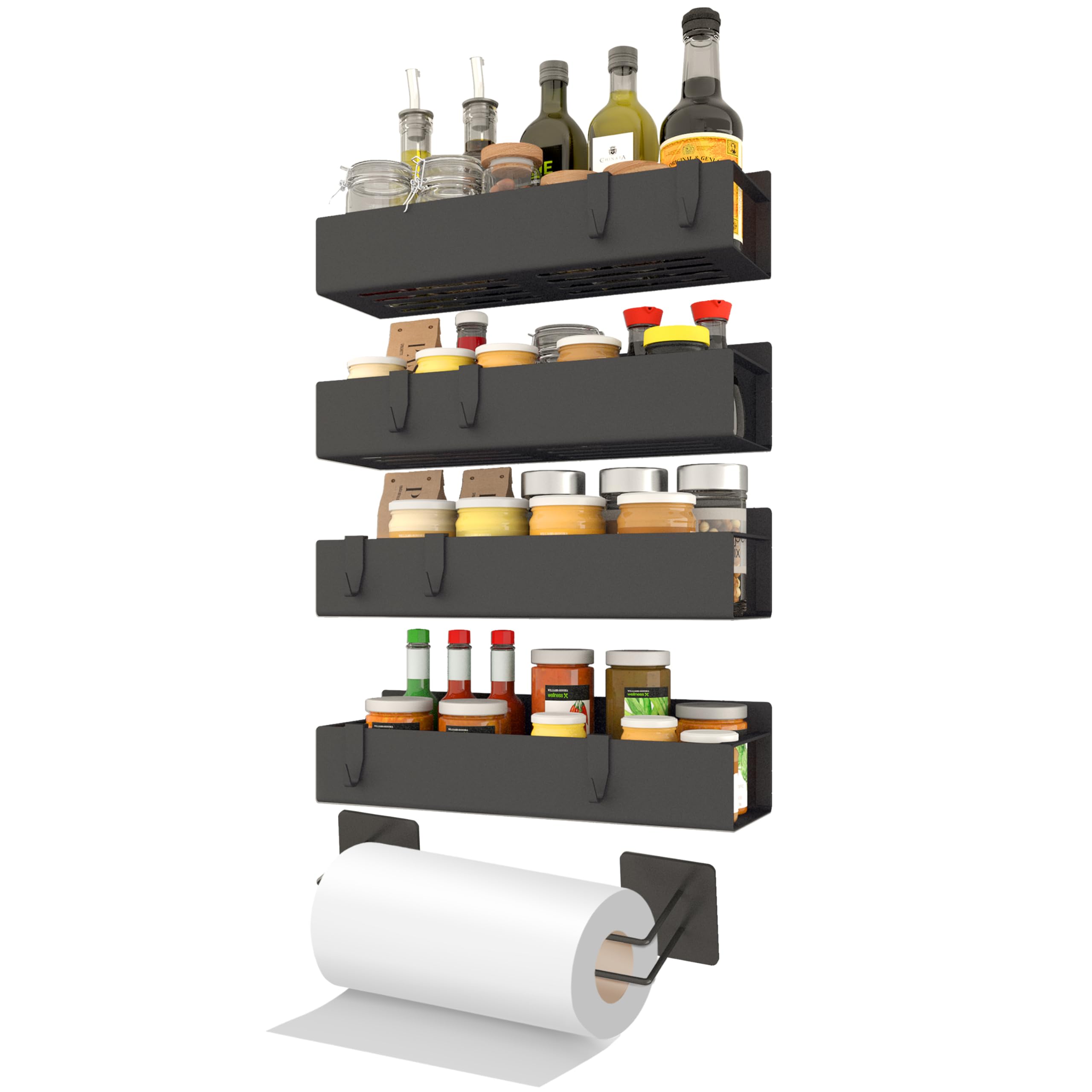 Photo 1 of HETMI 5 Pack Magnetic Spice Rack, Magnetic Spice Rack Organizer, Refrigerator Magnetic Spice Rack for Refrigerator and Microwave Oven, Magnetic Paper Towel Holder & Magnetic Hooks Combo