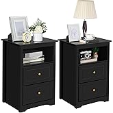 Yaheetech Nightstand Set of 2, Wooden Bedside Tables with 2 Drawer and Cubby, 2Pcs Tall Nightstand for Bedroom Small Space, Bedside Cabinet Telephone Table, 19″ L × 16″ W × 29″ H, Black
